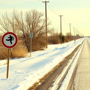 Icy roads in Comanche County, Oklahoma, illustrating hazardous winter driving conditions.