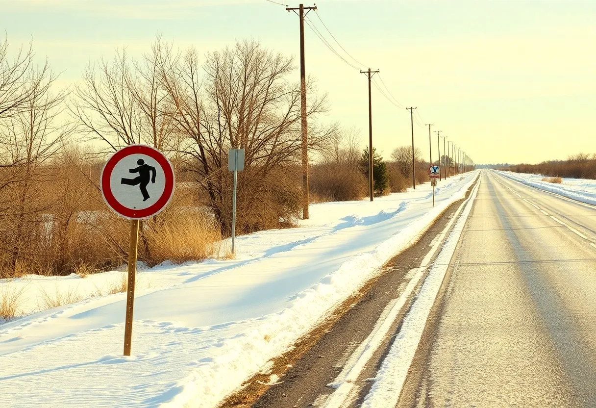 Icy roads in Comanche County, Oklahoma, illustrating hazardous winter driving conditions.