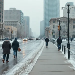 Icy streets and sidewalks in Oklahoma City during a cold snap