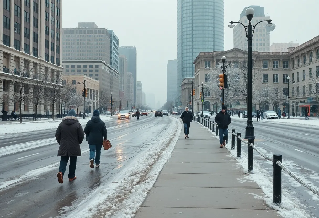 Icy streets and sidewalks in Oklahoma City during a cold snap