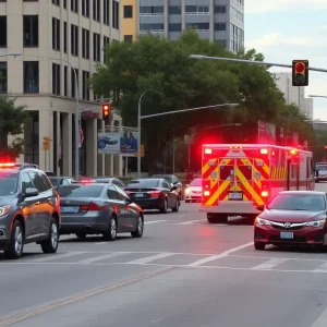 Emergency services at an intersection in Oklahoma City responding to an injury accident