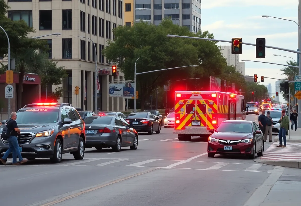 Emergency services at an intersection in Oklahoma City responding to an injury accident