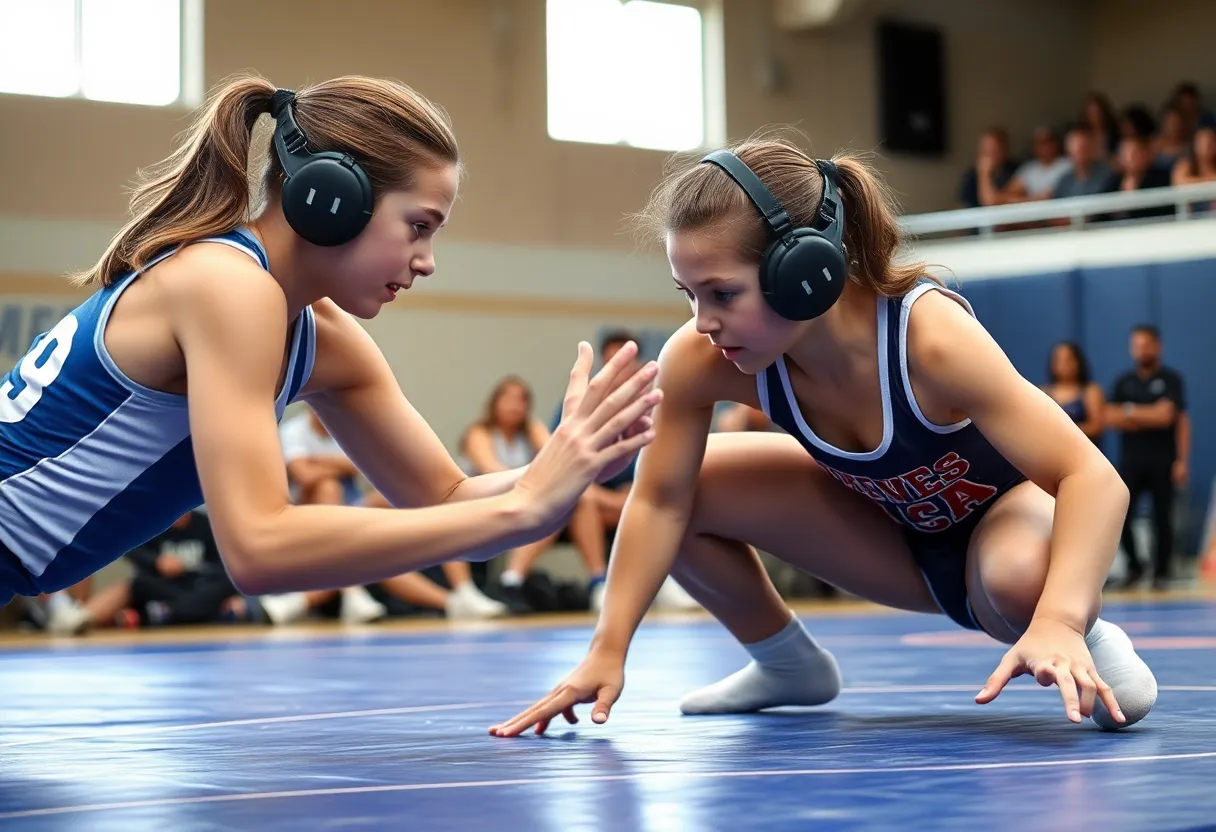 Young female wrestler competing at the Putnam City Invitational