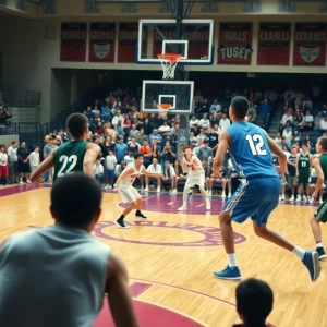 High school basketball players competing on the court in Miami