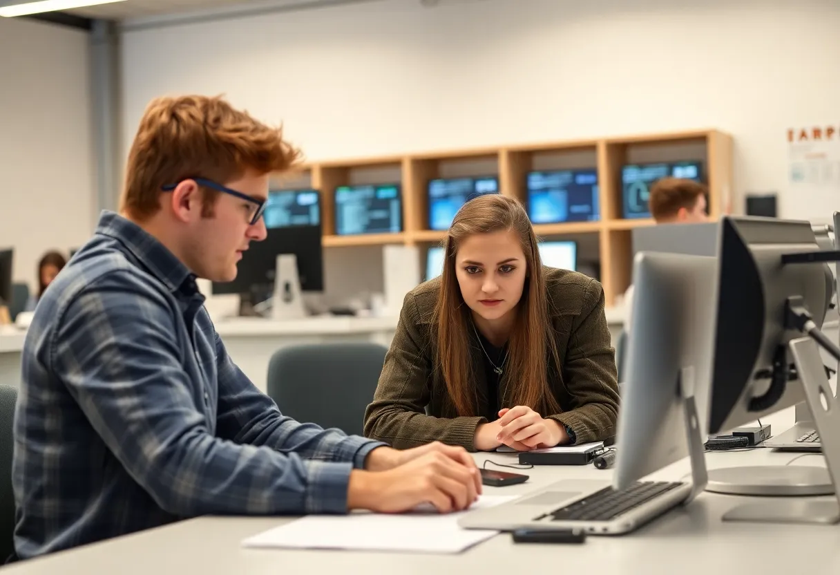 Students collaborating on military software development projects