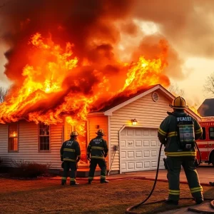 Firefighters battling a house fire in Moore, Oklahoma.