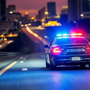 Police car during a pursuit in urban setting