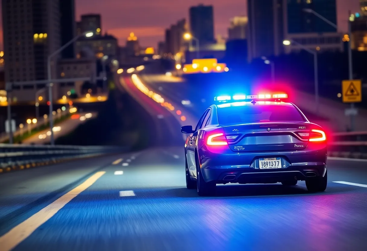 Police car during a pursuit in urban setting