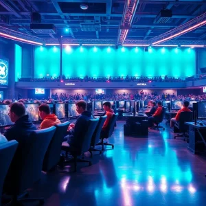 Gamers participating in a competition at Muskogee's new esports arena.