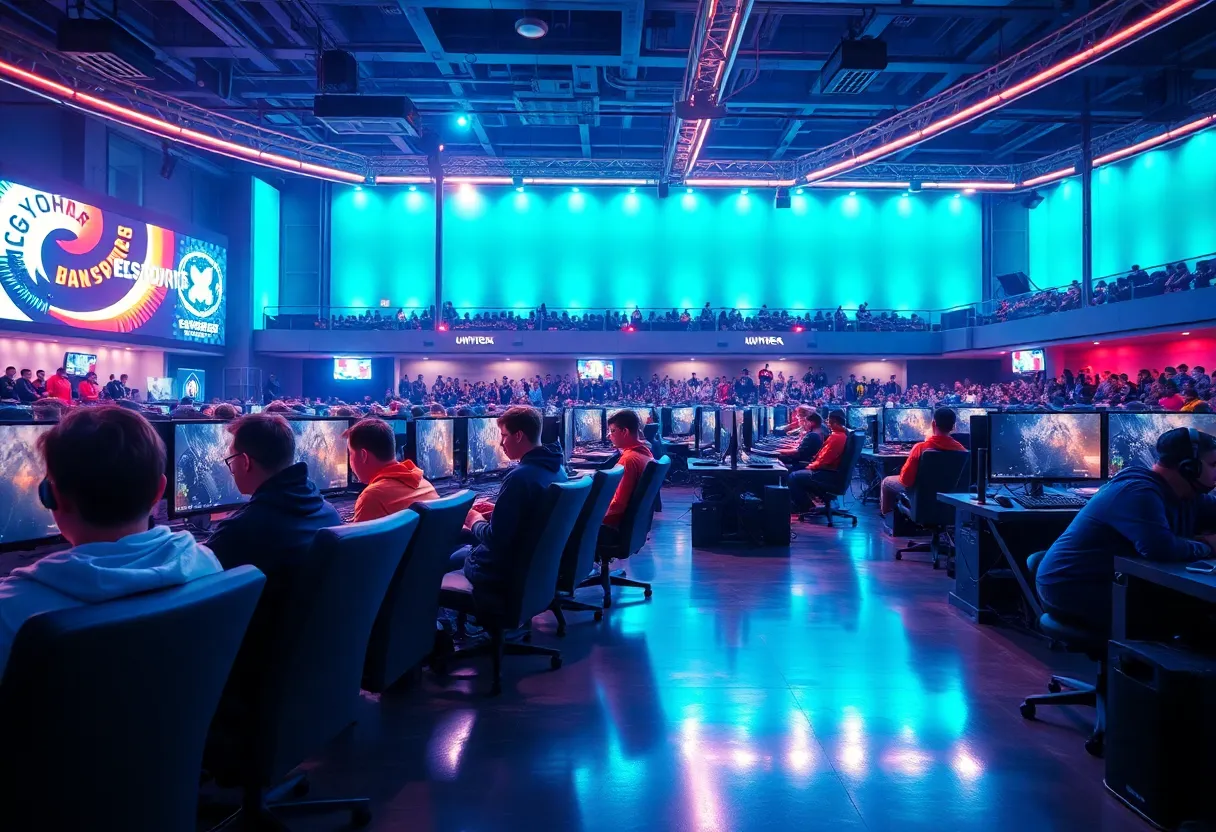 Gamers participating in a competition at Muskogee's new esports arena.