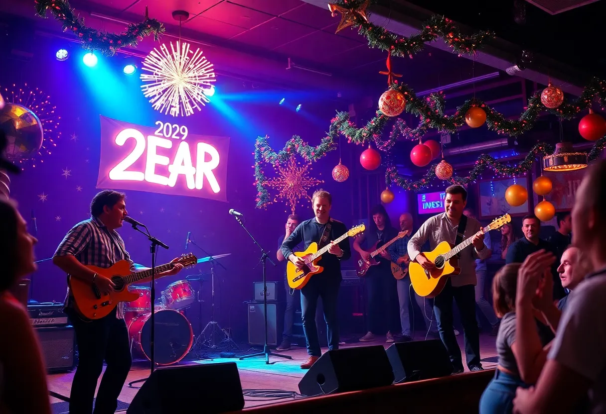 New Year's Eve celebration at Grand Royale with local musicians performing.