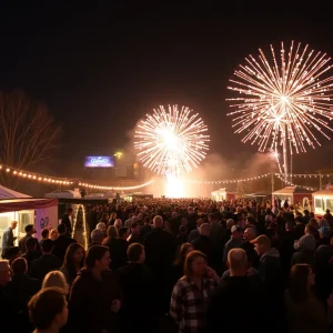 Crowd enjoying New Year’s Eve festivities at Scissortail Park, Oklahoma City