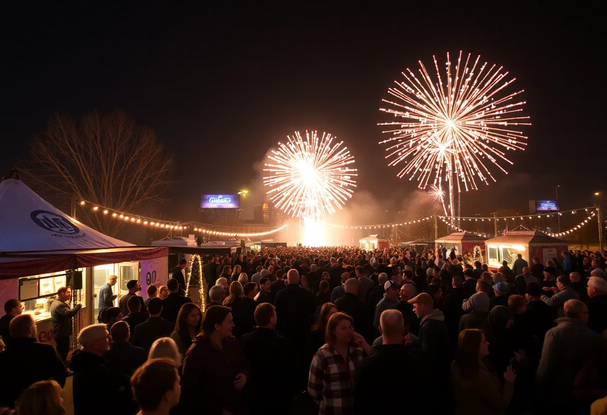 Crowd enjoying New Year’s Eve festivities at Scissortail Park, Oklahoma City