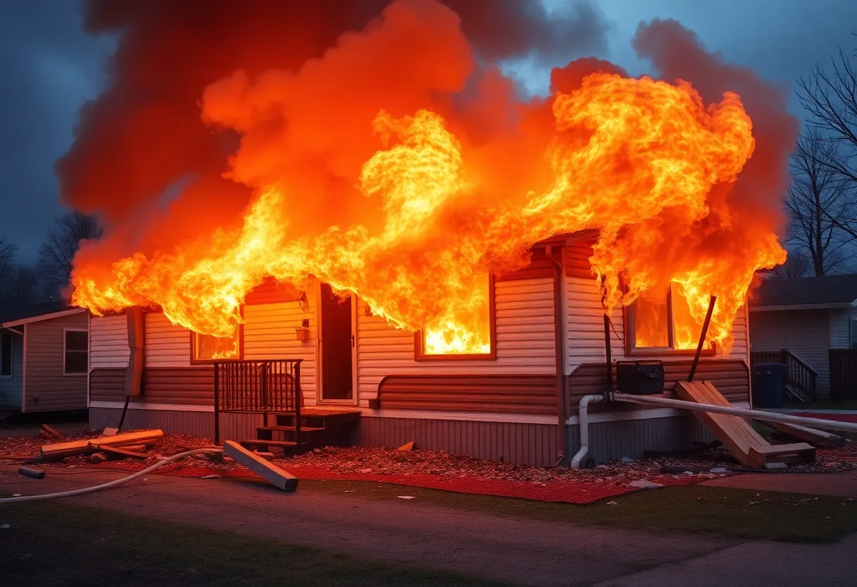 Mobile home fire and explosion in Newalla, Oklahoma