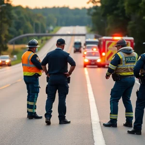 Emergency responders at a traffic incident involving a police officer.
