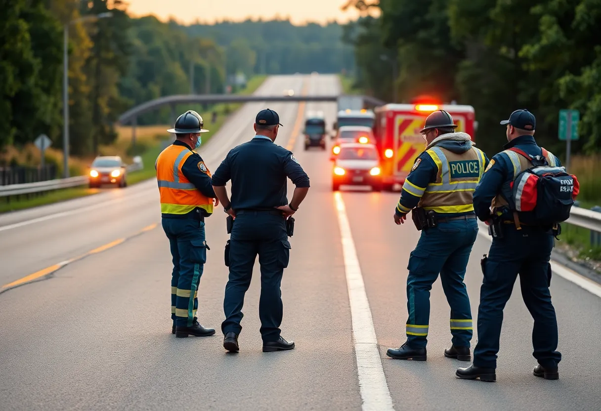 Emergency responders at a traffic incident involving a police officer.