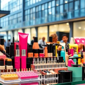 Innovative beauty products displayed in an urban setting