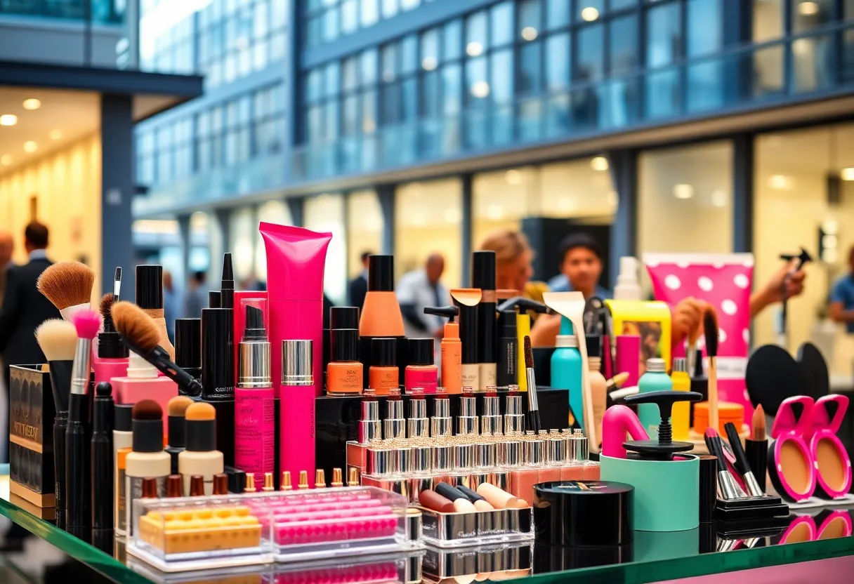 Innovative beauty products displayed in an urban setting