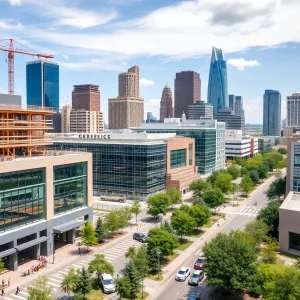 Urban development in Oklahoma City featuring new constructions and green spaces