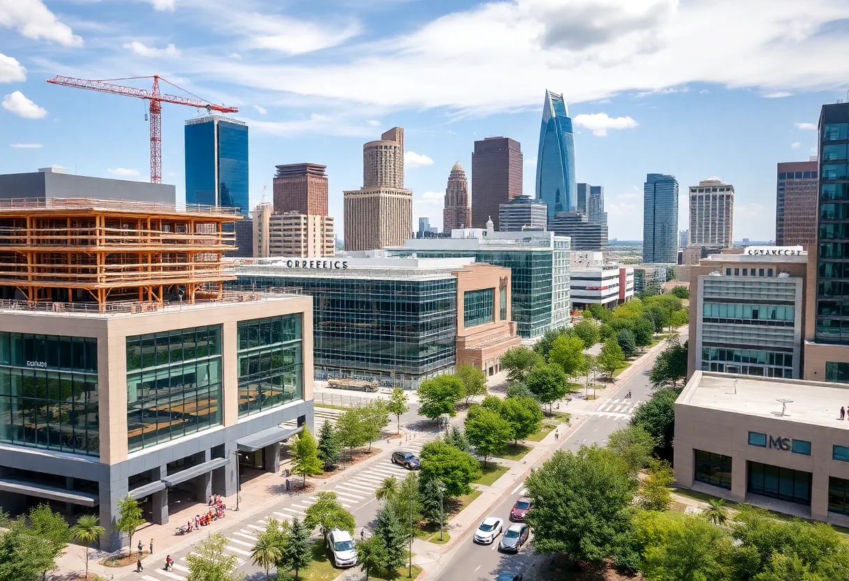 Urban development in Oklahoma City featuring new constructions and green spaces
