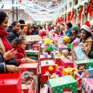 Children receiving toys at the Oklahoma City Community Toy Giveaway