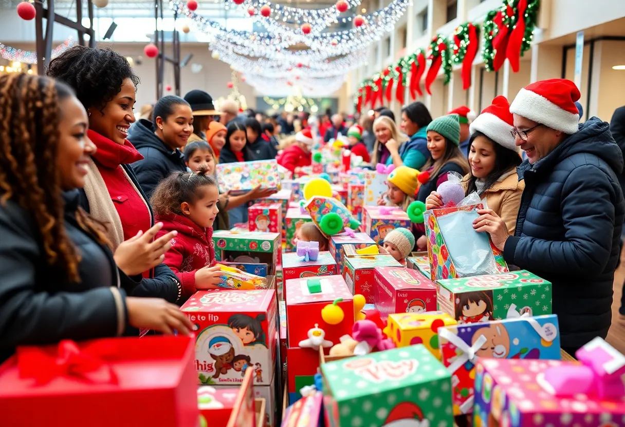 Children receiving toys at the Oklahoma City Community Toy Giveaway