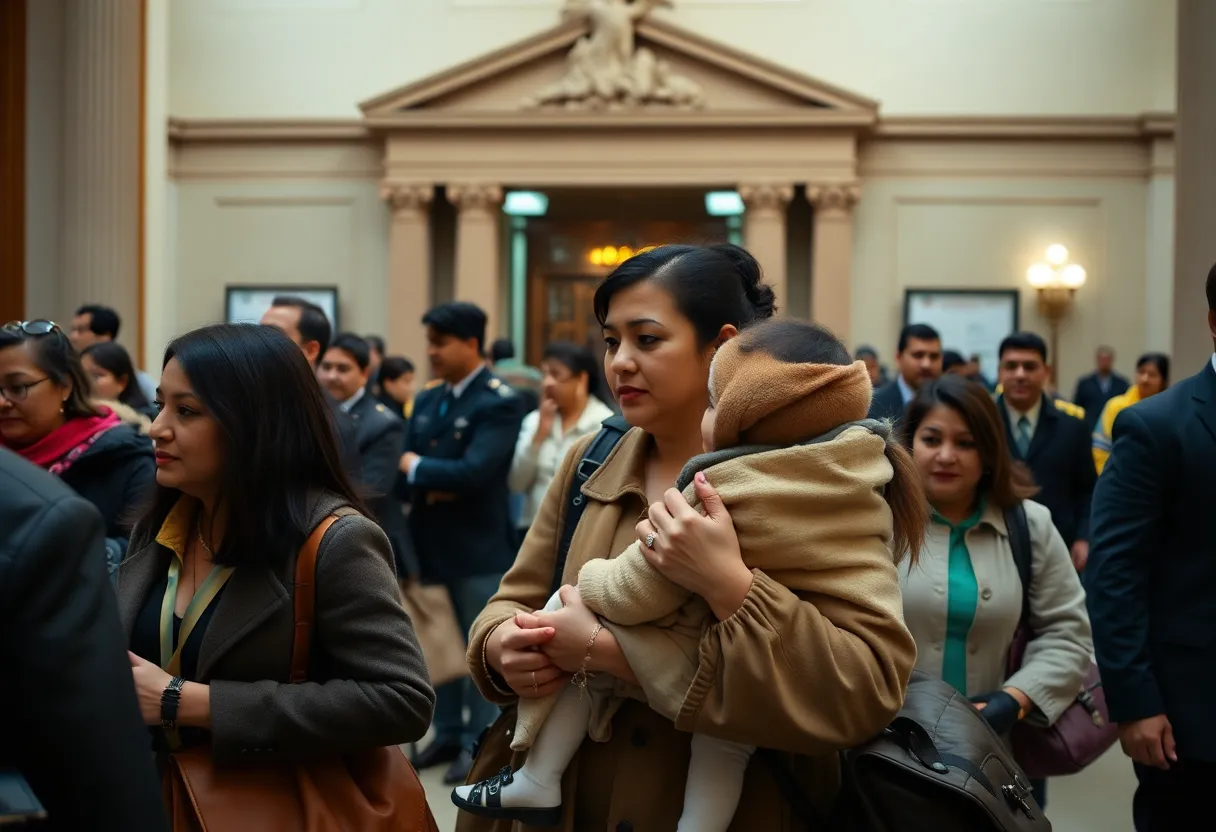A mother holding her child at Oklahoma City courthouse
