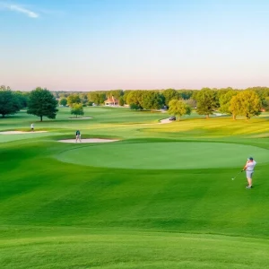 Golfers playing on a sunny Oklahoma City golf course