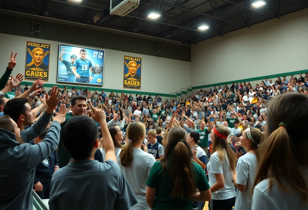 Cheering fans and athletes during a high school sports event in Oklahoma City