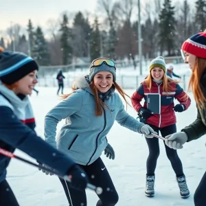 Female high school athletes in winter sports demonstrating teamwork and athleticism