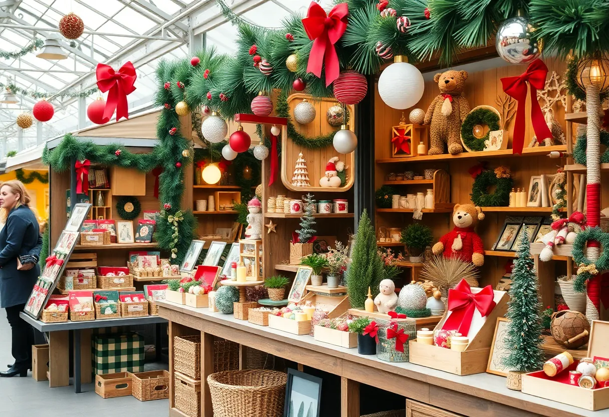 Bustling Oklahoma City Holiday Pop-Up Shop filled with local artisan goods.