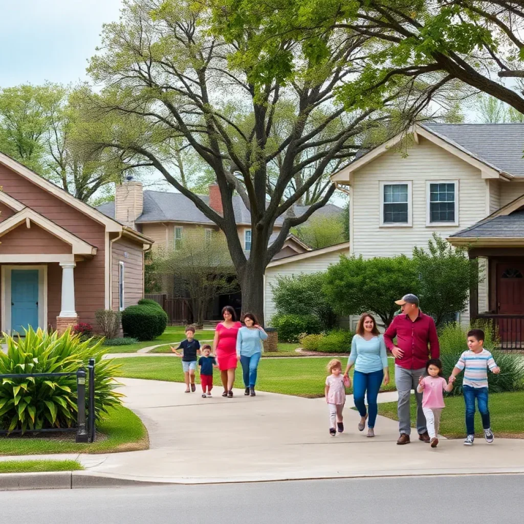 Houses in a neighborhood in Oklahoma City with families outside