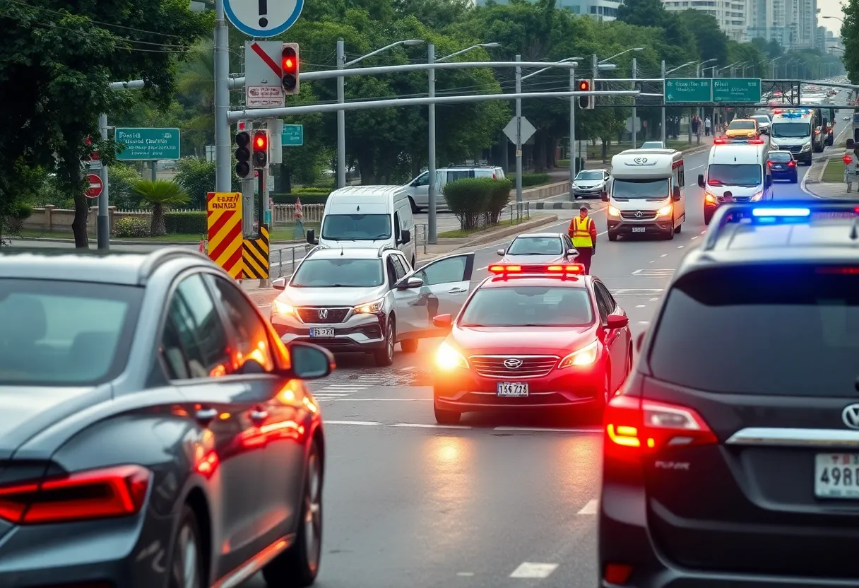 Emergency responders at a multi-vehicle crash scene in Oklahoma City