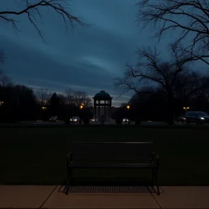 An empty park in Oklahoma City at dusk