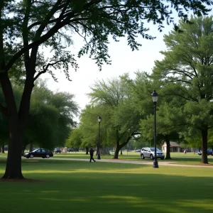 A park in Oklahoma City showing a scene of police activity.