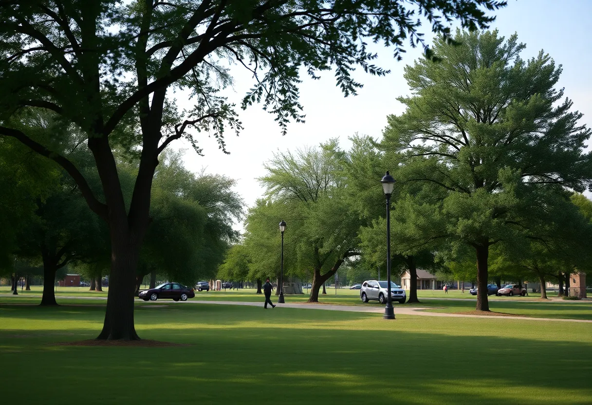 A park in Oklahoma City showing a scene of police activity.