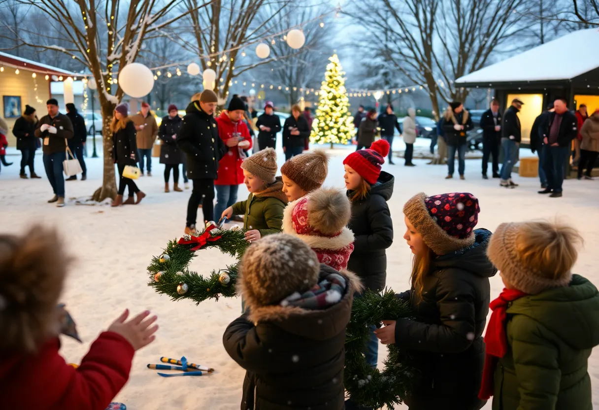 Families enjoying winter-themed activities at the Polar Party in Oklahoma City.