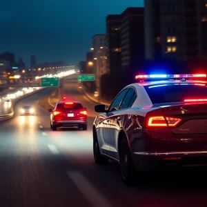 Police car in pursuit on an Oklahoma City highway