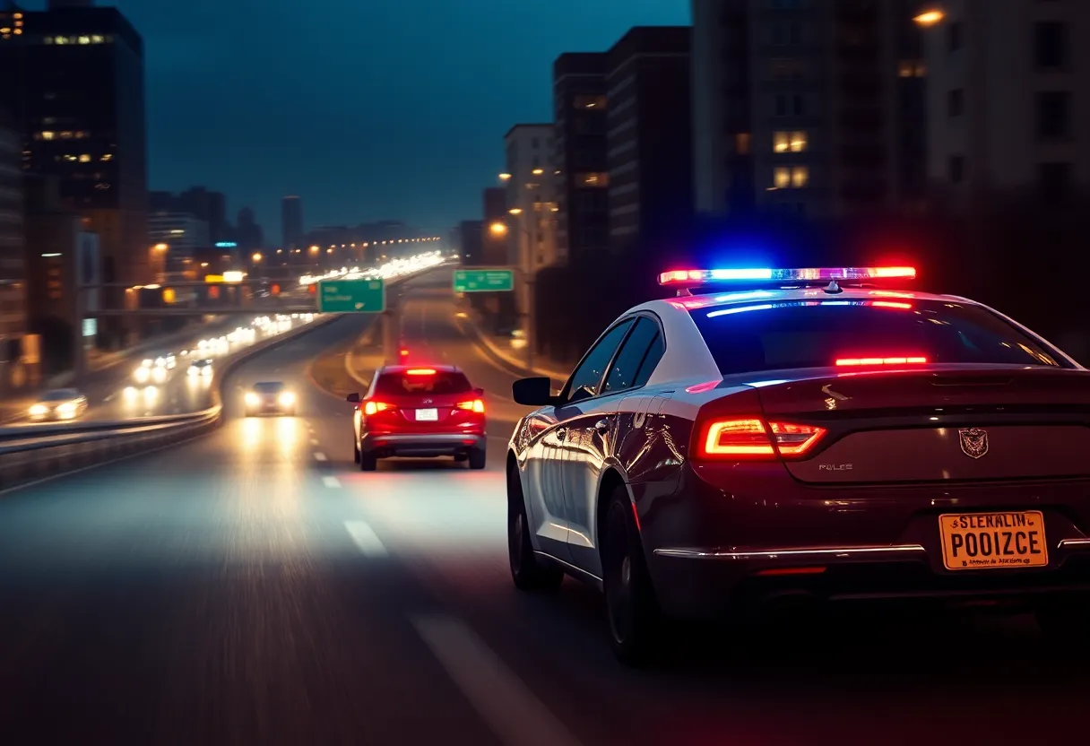 Police car in pursuit on an Oklahoma City highway