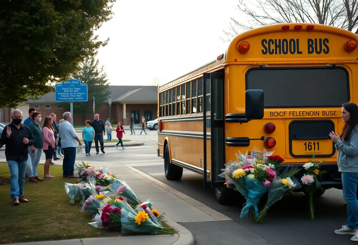 Memorial site near Fillmore Elementary School after the school bus accident.