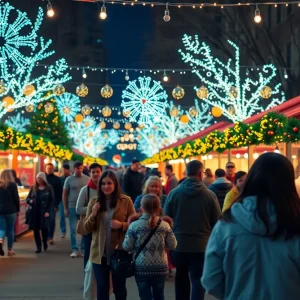 Festive outdoor event in Oklahoma City with food stalls and decorations
