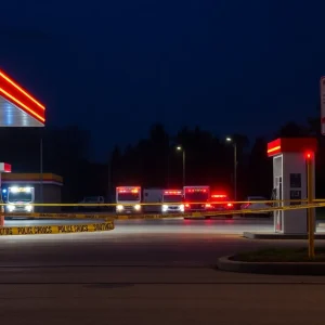 Police at a gas station after a shooting in Oklahoma City