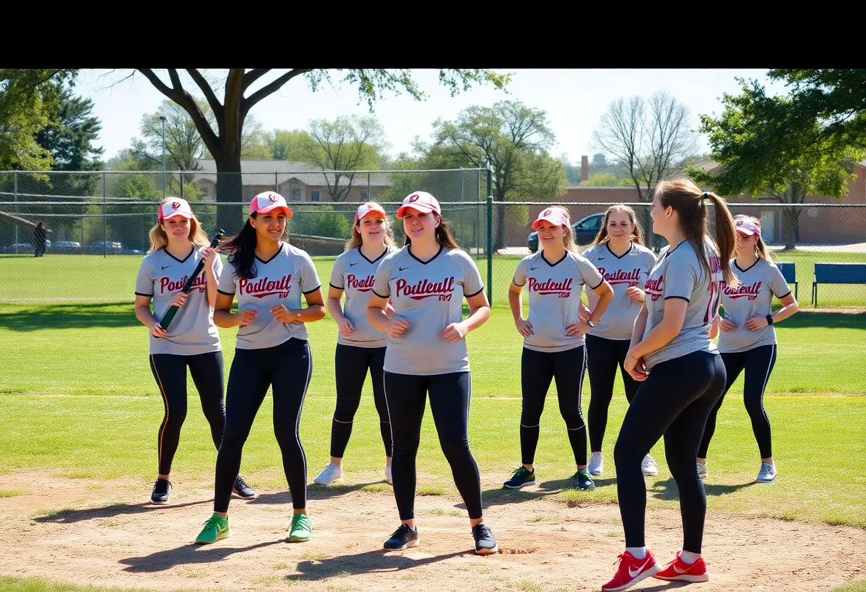 Women's softball team from Oklahoma City practicing in the park