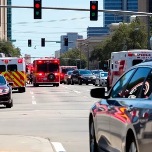 Emergency services responding to a traffic accident in Oklahoma City