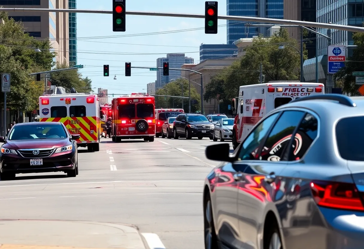 Emergency services responding to a traffic accident in Oklahoma City