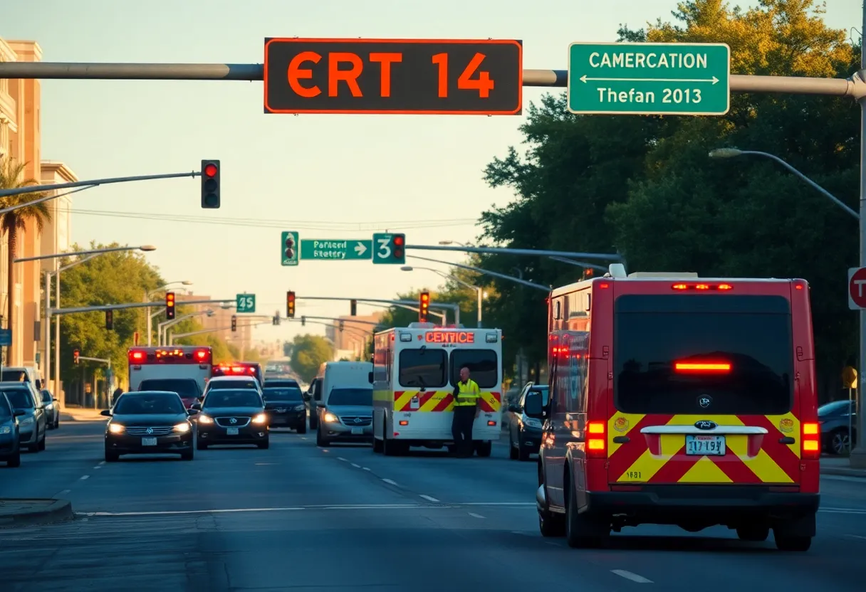 Emergency responders at a traffic collision scene on W Reno Avenue and Cemetery Road in Oklahoma City.