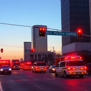Emergency services responding to a traffic collision at an intersection in Oklahoma City.