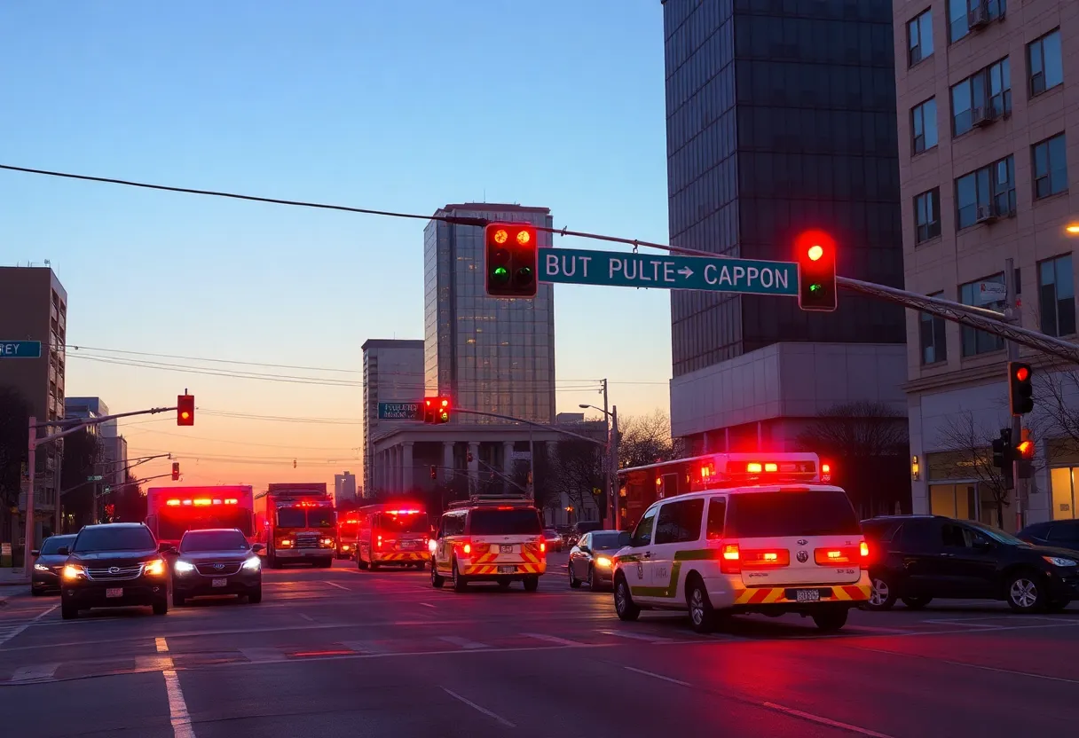 Emergency services responding to a traffic collision at an intersection in Oklahoma City.