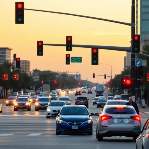 Busy traffic intersection in Oklahoma City