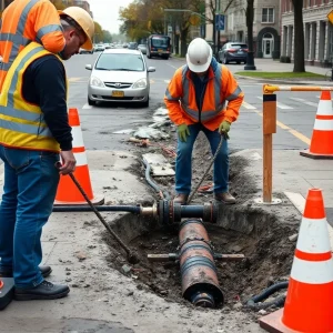 Construction crew repairing a water main in Oklahoma City